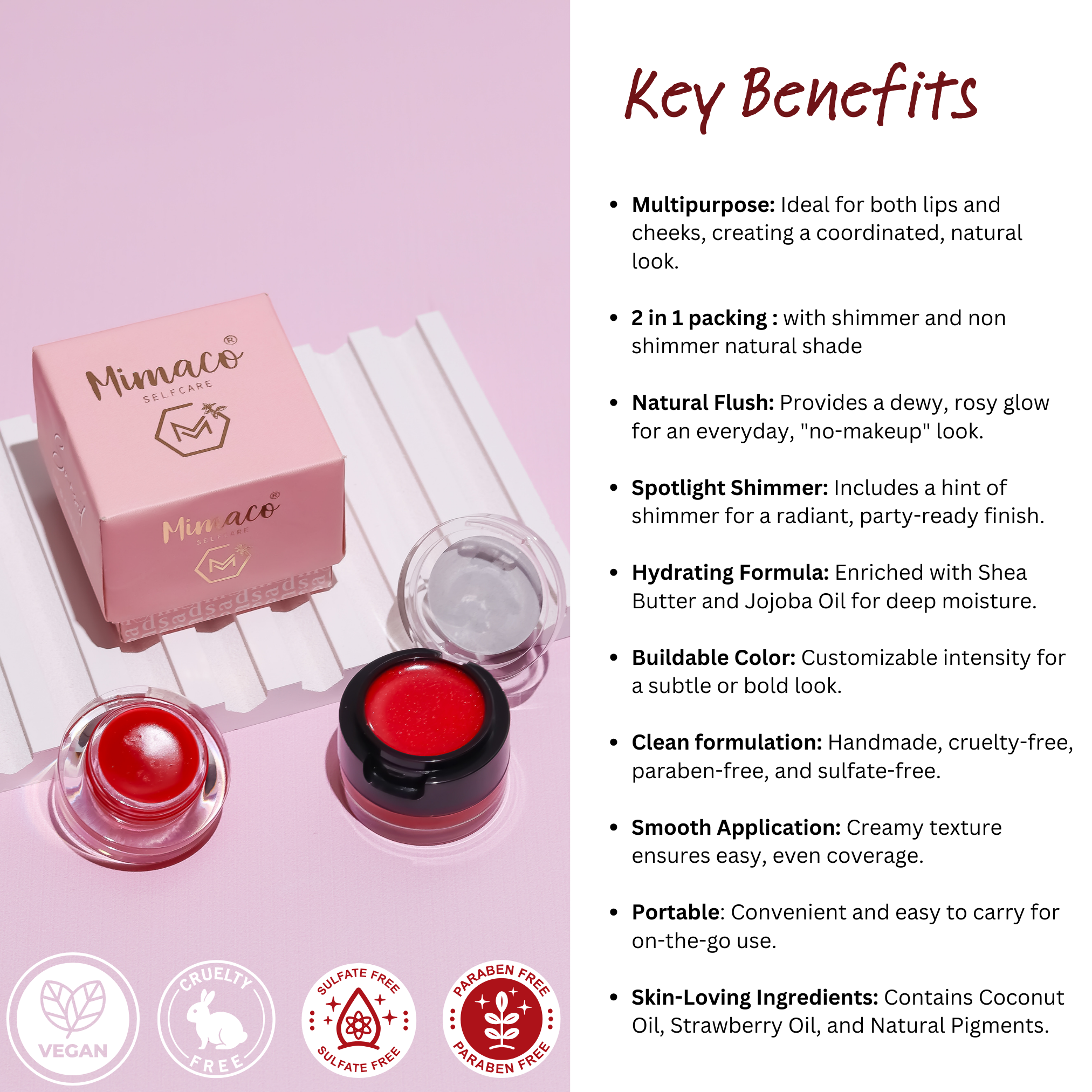 Red Sunset- LIP AND CHEEK TINT 2 in 1 matte + shimmer variant